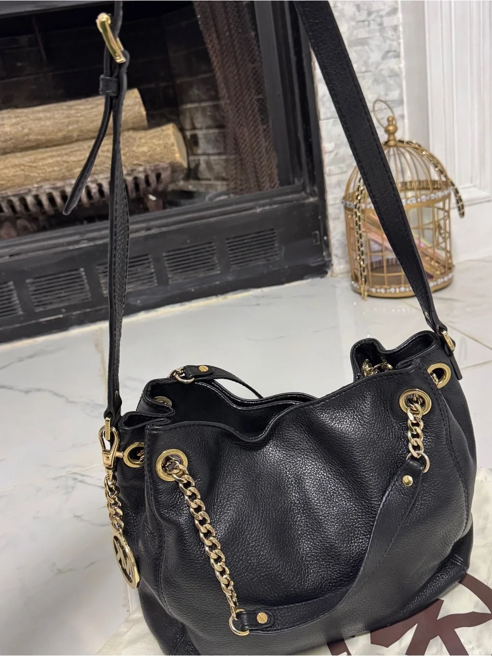 Michael Kors Black Pebbled Shoulder /crossbody with Gold Hardware.  W/ dust bag